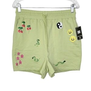 Coney Island Picnic Icons Knit Shorts‎ Green Cherry Rainbow Cactus NWT